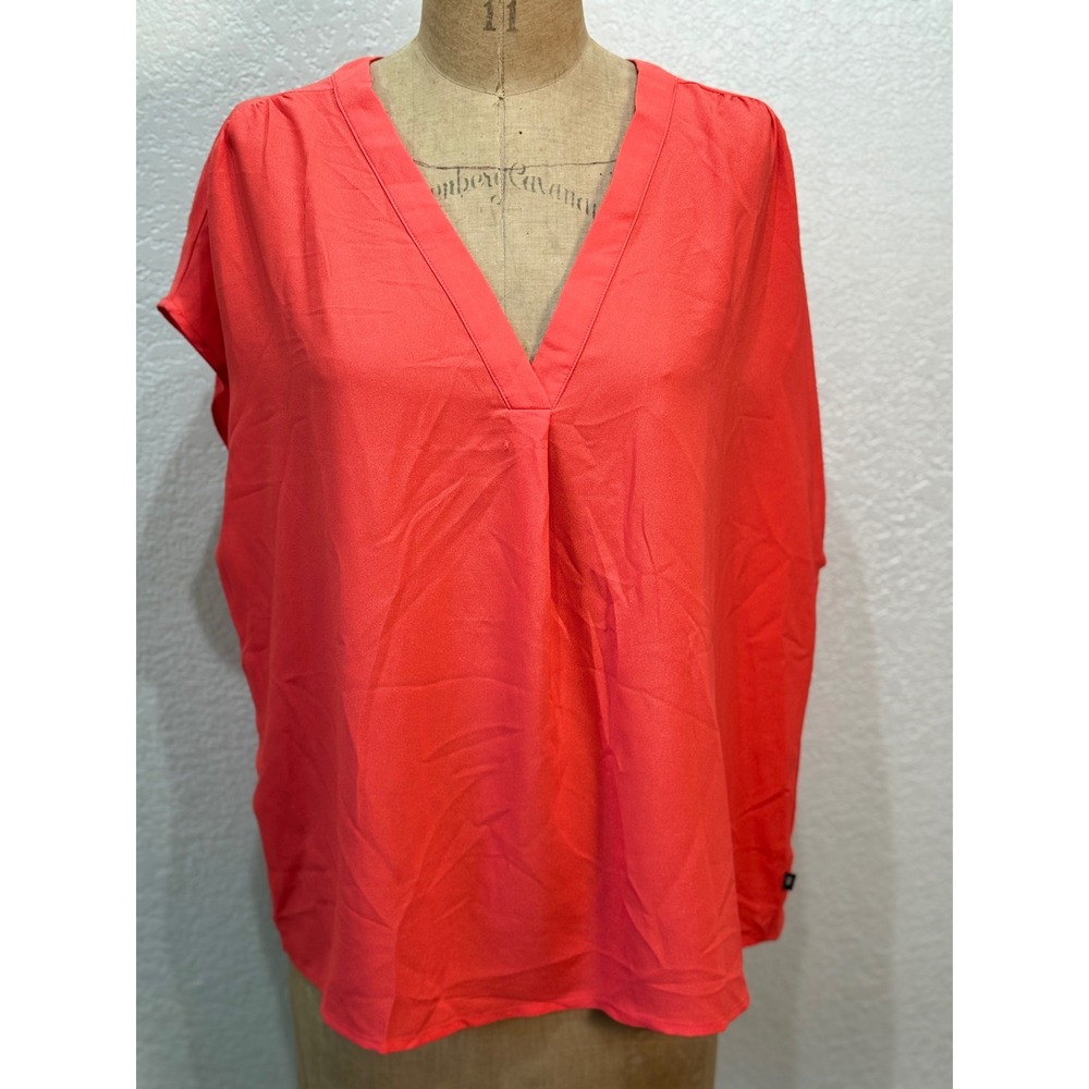 Banana Republic Womens XL Coral Pink V-Neck Short Sleeve Blouse Top 1764639